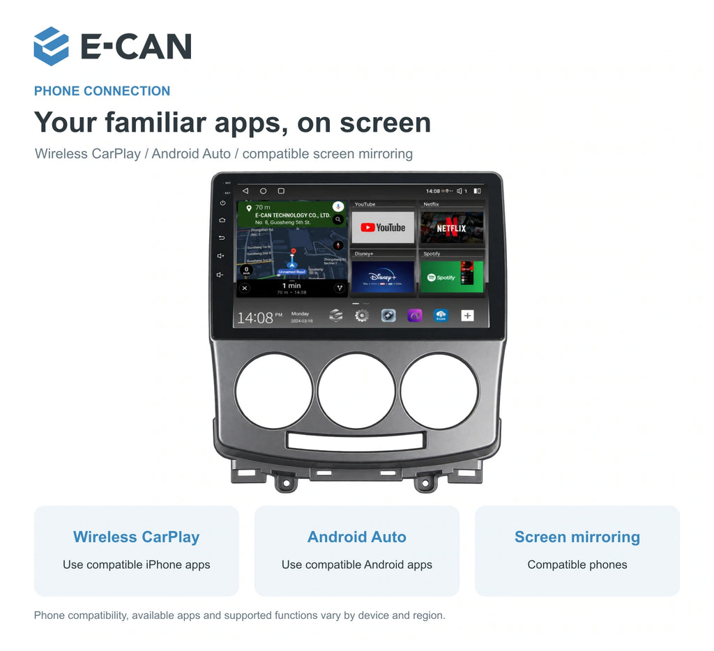 Wireless CarPlay, Android Auto and screen mirroring for Mazda5 / Premacy CR First generation · silver centre fascia 2005–2010