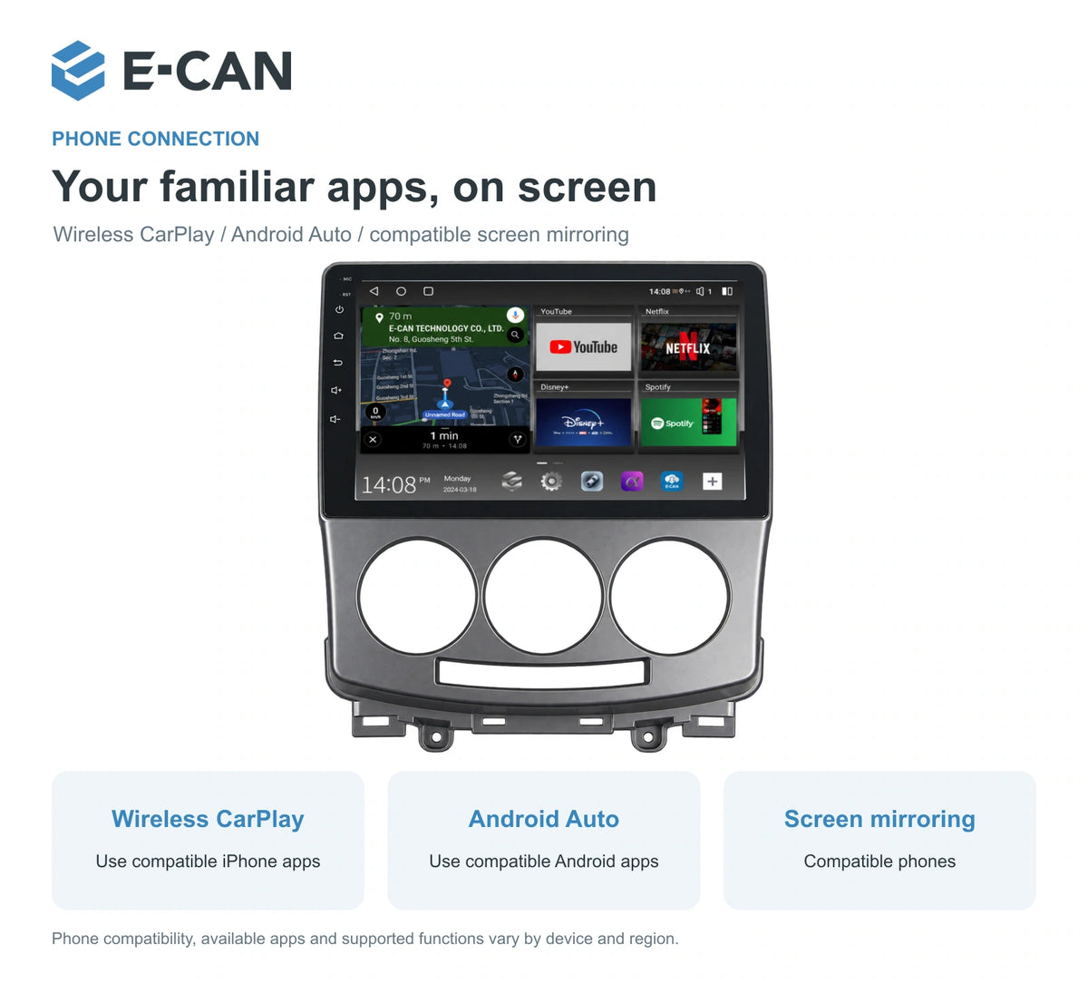 Wireless CarPlay, Android Auto and screen mirroring for Mazda5 / Premacy CR First generation · silver centre fascia 2005–2010