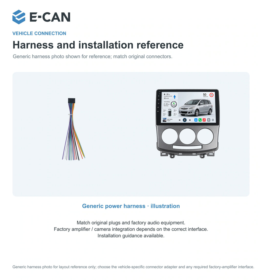 Generic power harness · illustration for Mazda5 / Premacy CR First generation · silver centre fascia 2005–2010