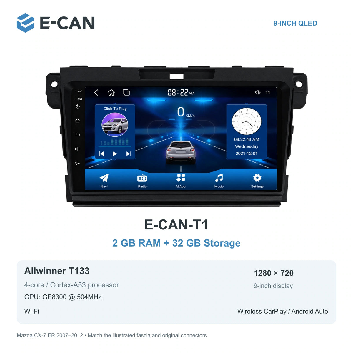 Mazda CX-7 ER 2007–2012; T1 · 2GB + 32GB configuration illustration