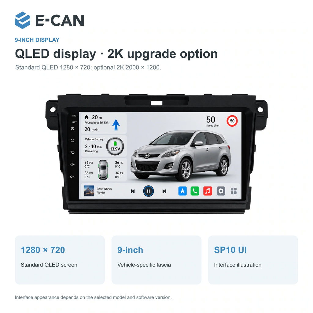 QLED display · 2K upgrade option for Mazda CX-7 ER ER generation · centre radio fascia 2007–2012