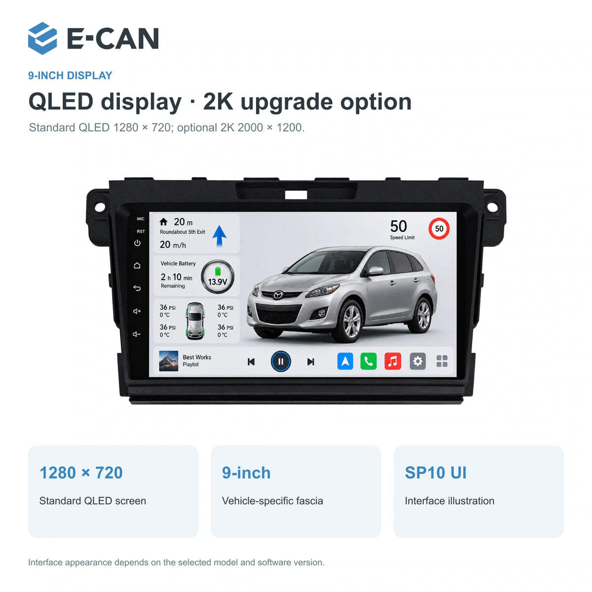 QLED display · 2K upgrade option for Mazda CX-7 ER ER generation · centre radio fascia 2007–2012