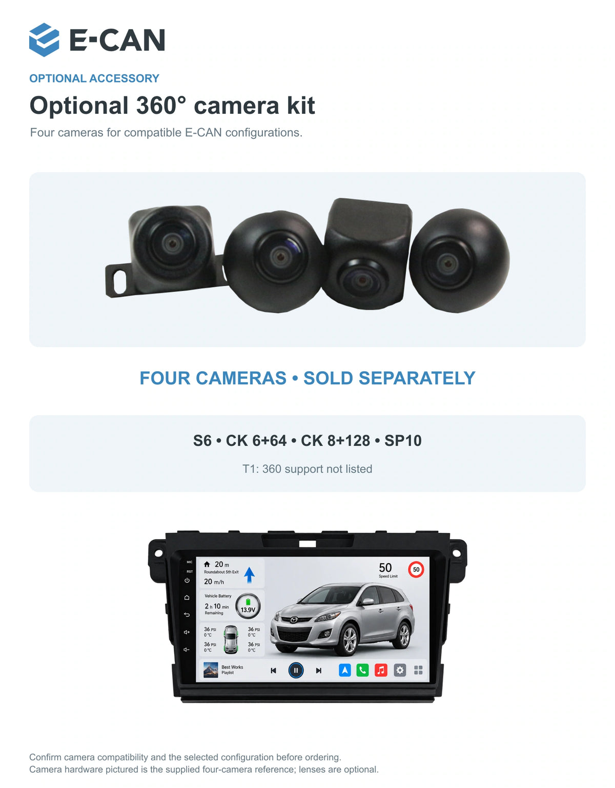 Optional 360° four-camera kit for Mazda CX-7 ER ER generation · centre radio fascia 2007–2012