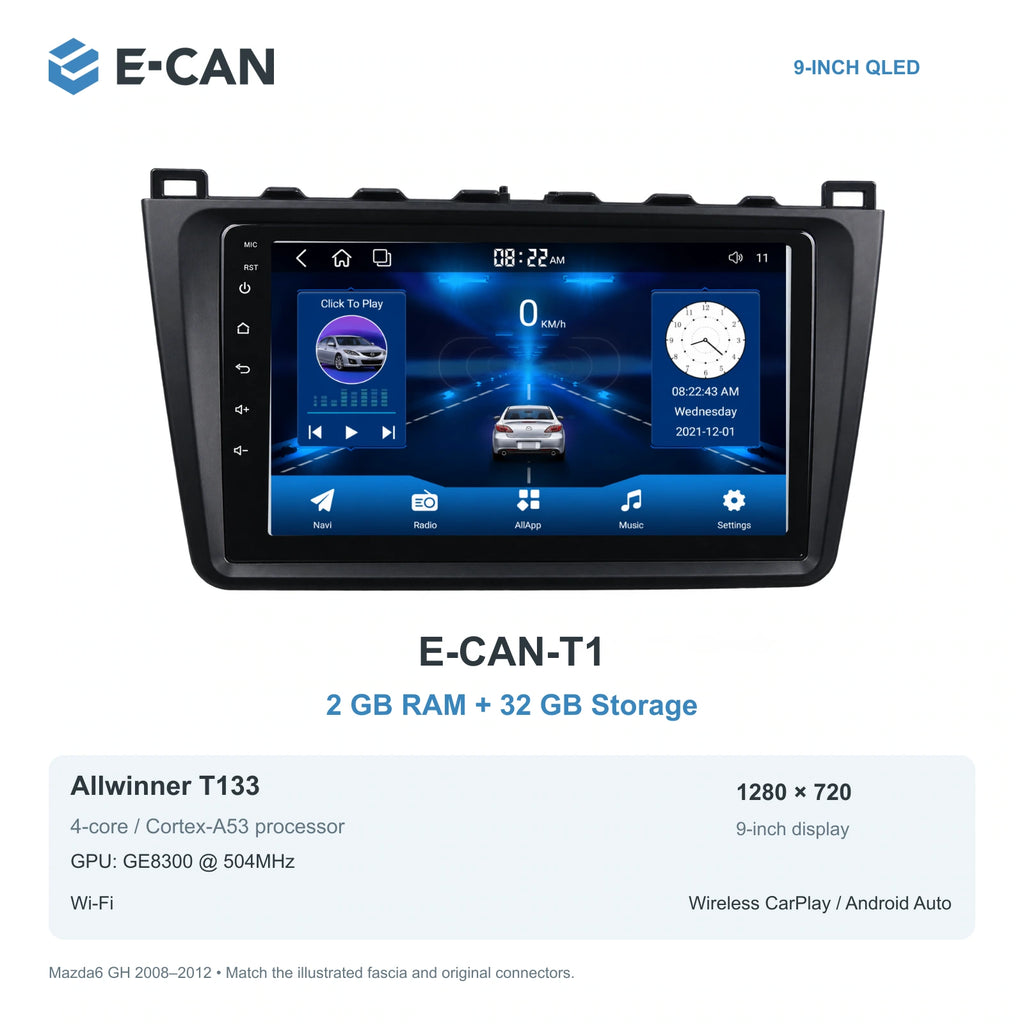 Mazda6 GH 2008–2012; T1 · 2GB + 32GB configuration illustration