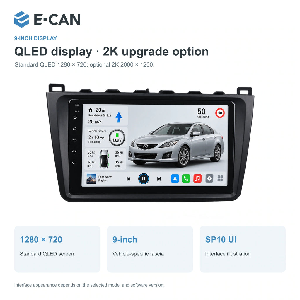 QLED display · 2K upgrade option for Mazda6 GH GH generation · centre radio fascia 2008–2012