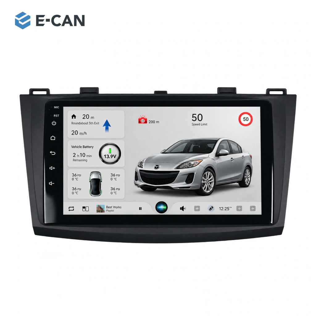 9-inch head unit with vehicle-specific fascia and SP10 interface for Mazda3 BL Second generation BL · centre radio fascia 2009–2013