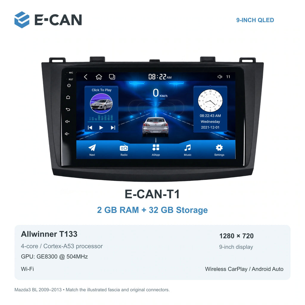 Mazda3 BL 2009–2013; T1 · 2GB + 32GB configuration illustration