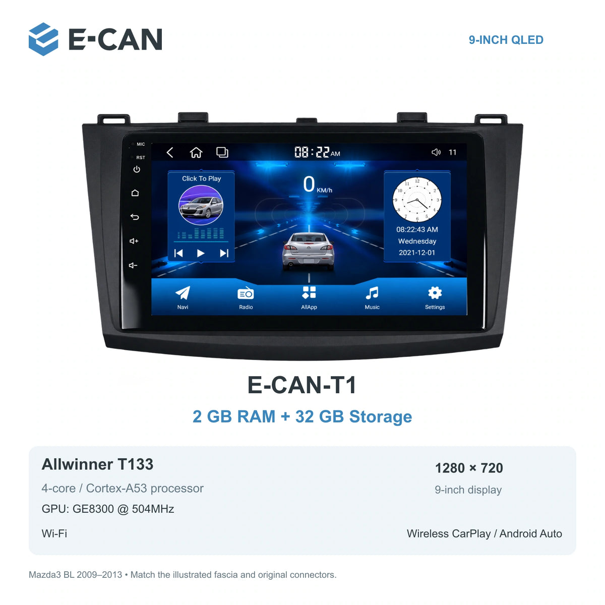 Mazda3 BL 2009–2013; T1 · 2GB + 32GB configuration illustration