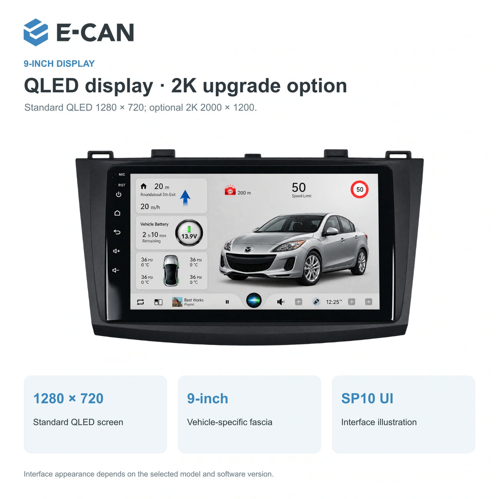 QLED display · 2K upgrade option for Mazda3 BL Second generation BL · centre radio fascia 2009–2013