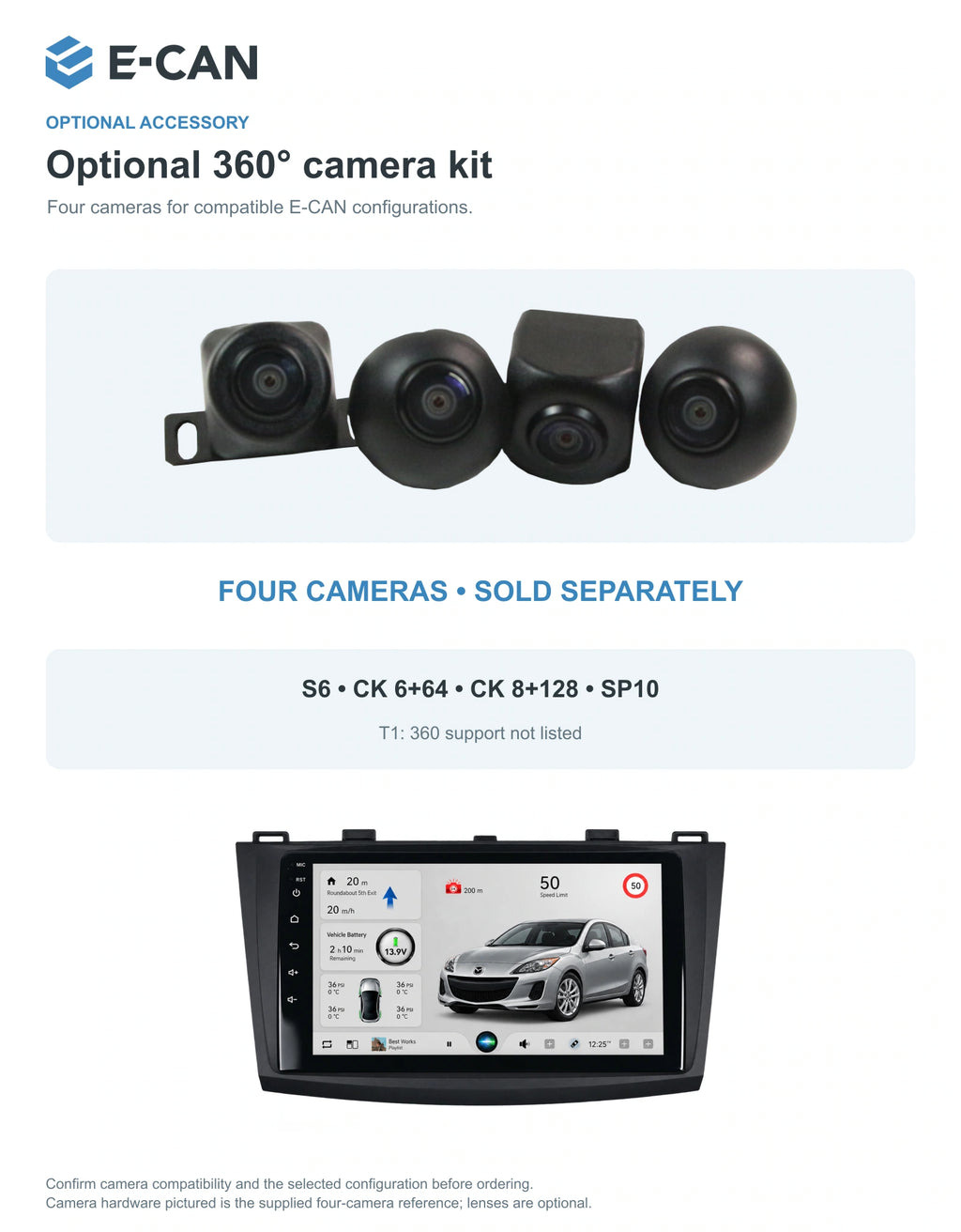 Optional 360° four-camera kit for Mazda3 BL Second generation BL · centre radio fascia 2009–2013