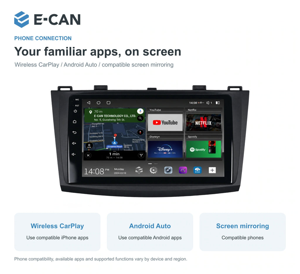 Wireless CarPlay, Android Auto and screen mirroring for Mazda3 BL Second generation BL · centre radio fascia 2009–2013