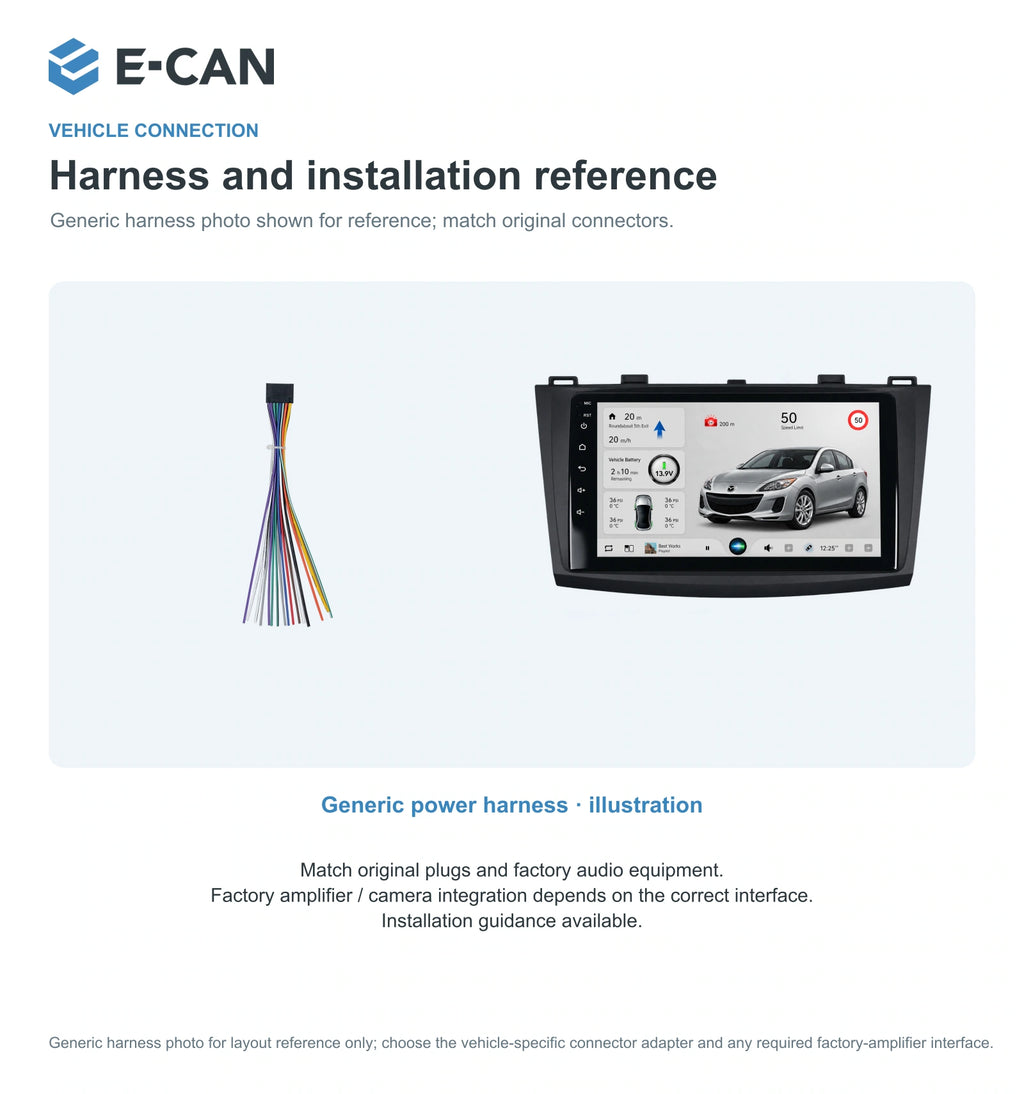 Generic power harness · illustration for Mazda3 BL Second generation BL · centre radio fascia 2009–2013