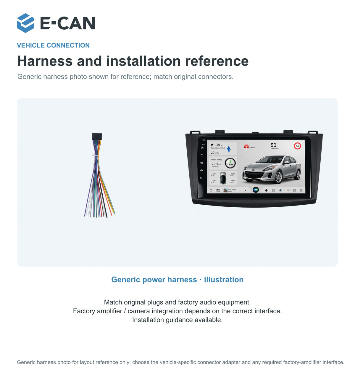 Generic power harness · illustration for Mazda3 BL Second generation BL · centre radio fascia 2009–2013