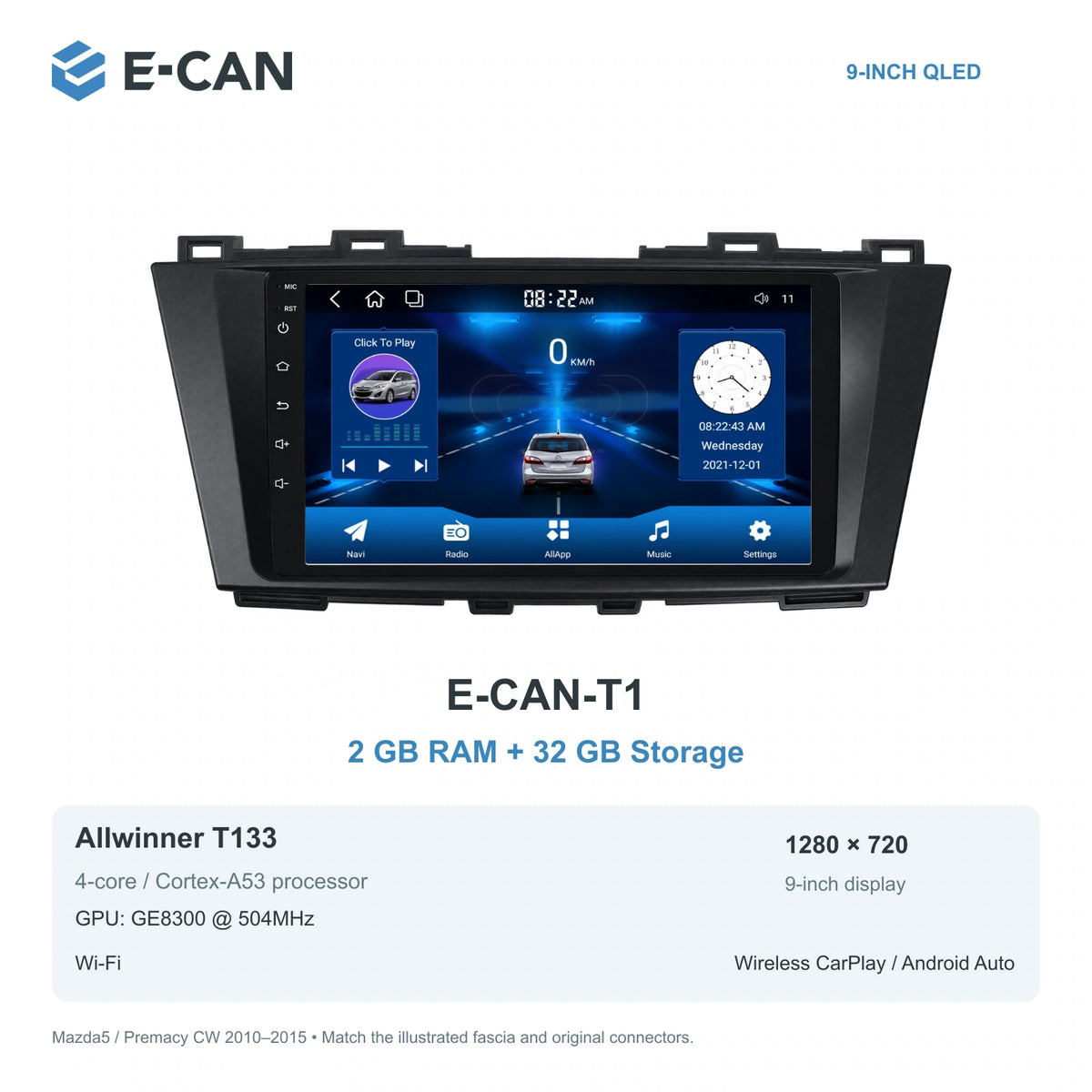 Mazda5 / Premacy CW 2010–2015; T1 · 2GB + 32GB configuration illustration