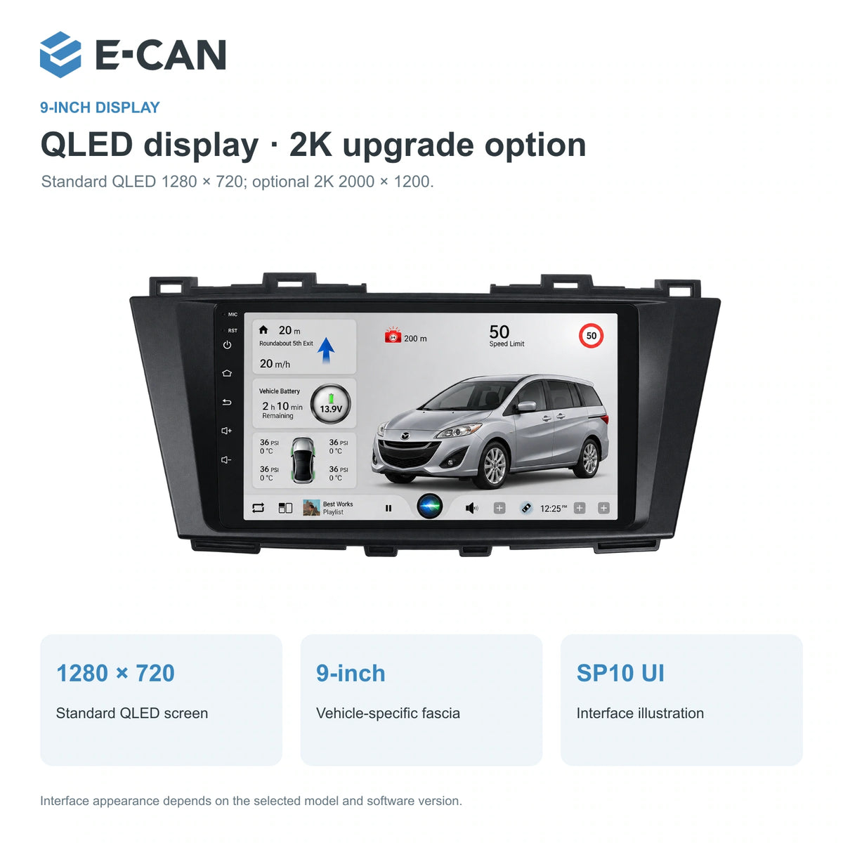 QLED display · 2K upgrade option for Mazda5 / Premacy CW Second generation CW · centre radio fascia 2010–2015