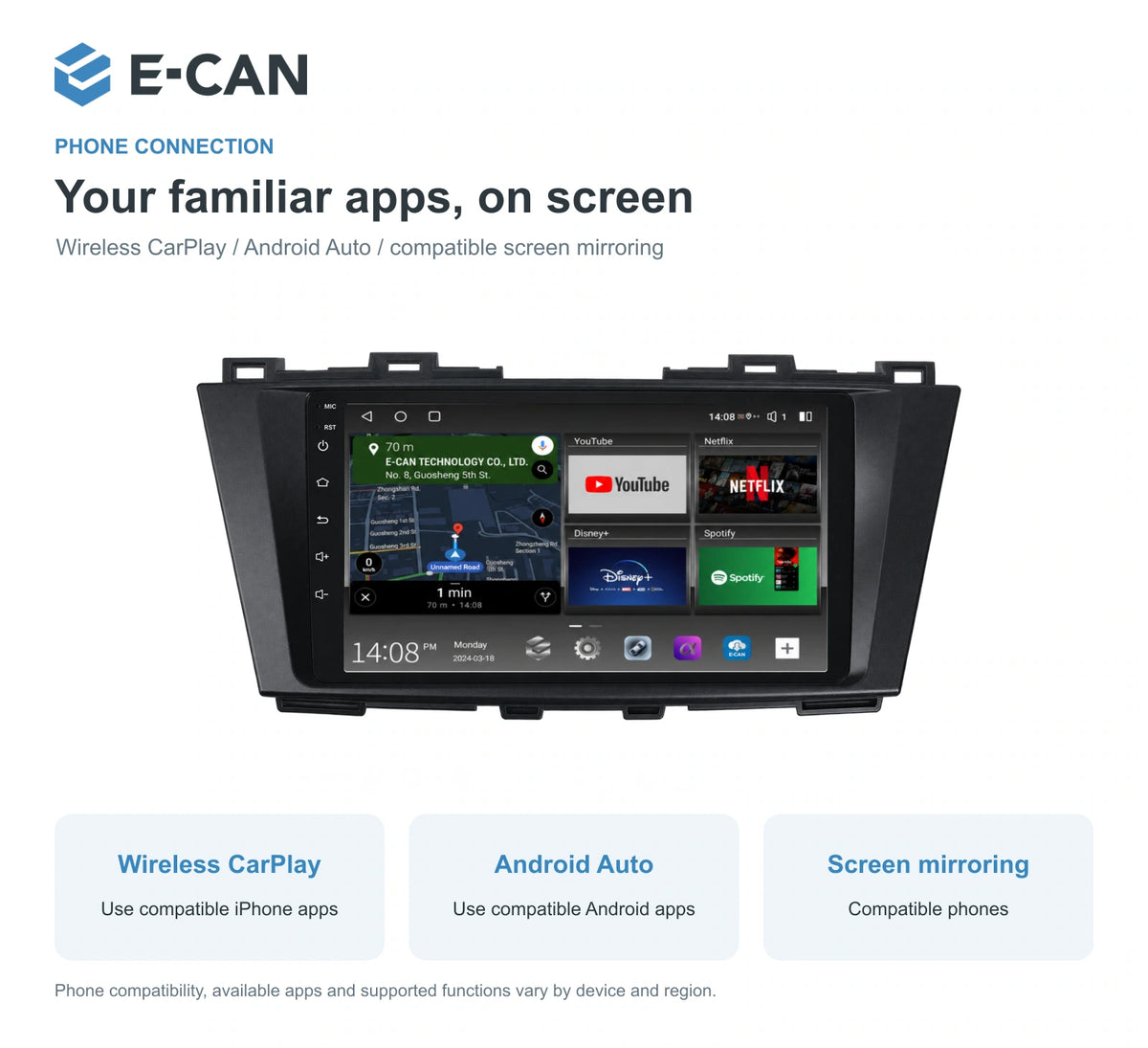 Wireless CarPlay, Android Auto and screen mirroring for Mazda5 / Premacy CW Second generation CW · centre radio fascia 2010–2015