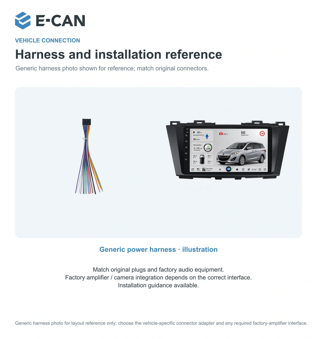 Generic power harness · illustration for Mazda5 / Premacy CW Second generation CW · centre radio fascia 2010–2015