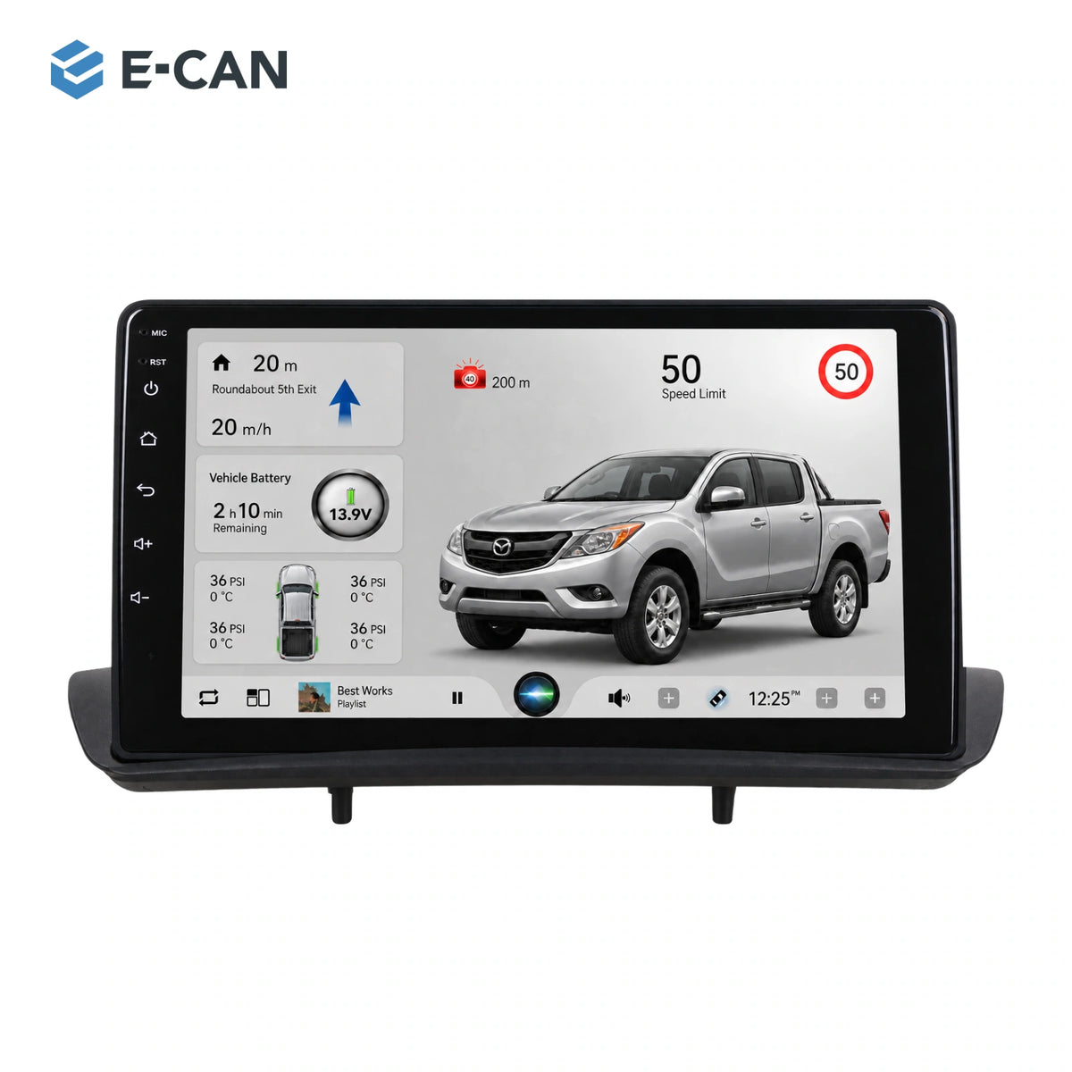 10-inch head unit with vehicle-specific fascia and SP10 interface for Mazda BT-50 Second generation · upper dashboard pod 2012–2017