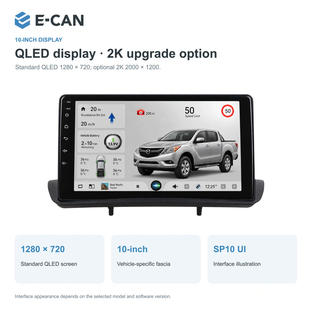 QLED display · 2K upgrade option for Mazda BT-50 Second generation · upper dashboard pod 2012–2017