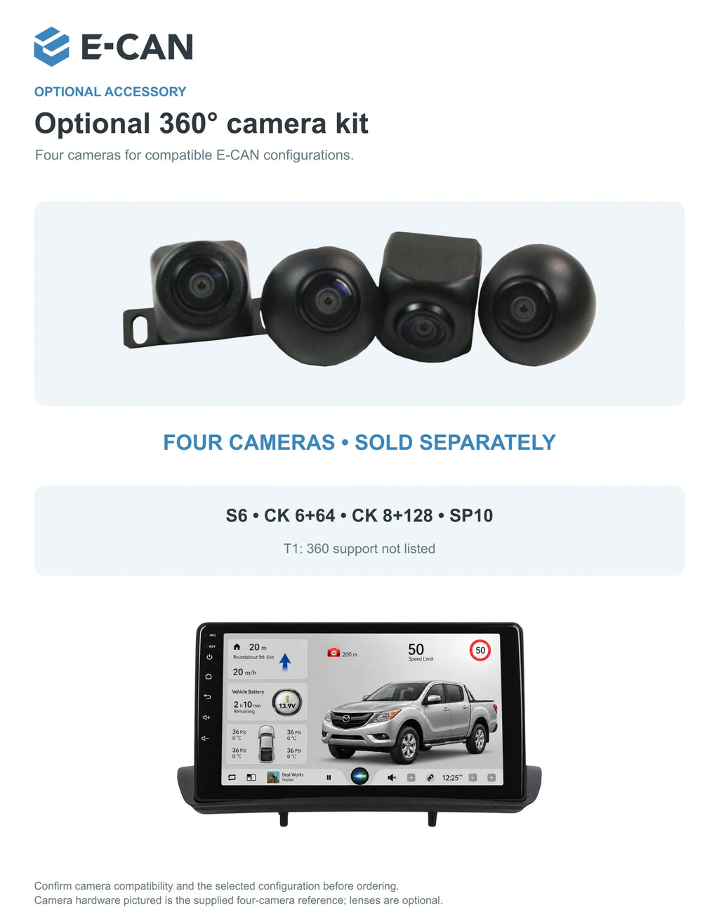 Optional 360° four-camera kit for Mazda BT-50 Second generation · upper dashboard pod 2012–2017