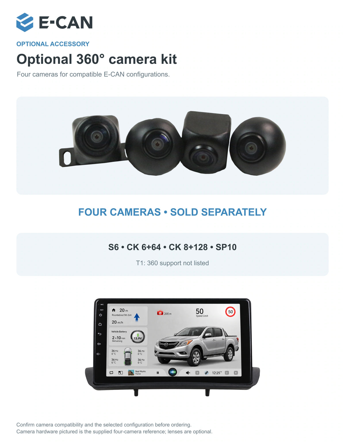 Optional 360° four-camera kit for Mazda BT-50 Second generation · upper dashboard pod 2012–2017