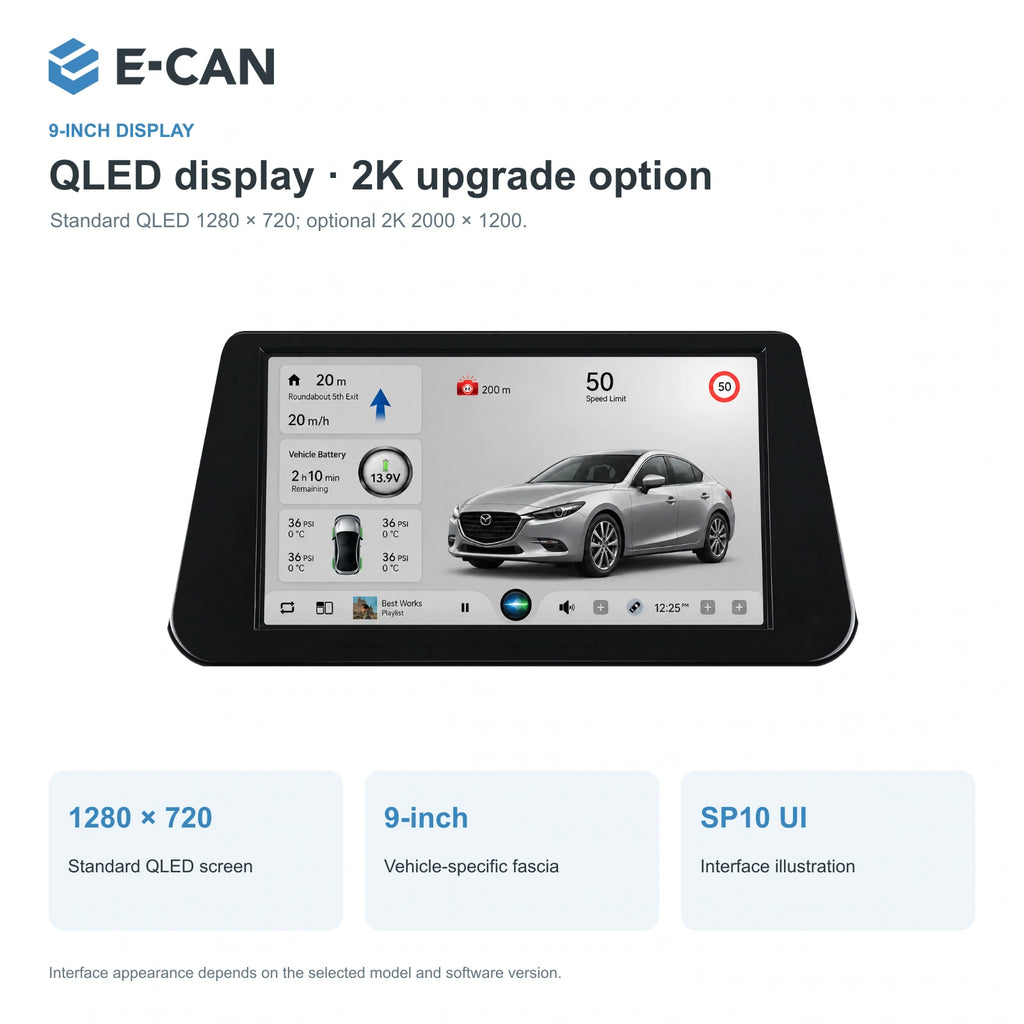 QLED display · 2K upgrade option for Mazda3 / Axela BM / BN Third generation BM / BN · 9-inch internal mount 2014–2019