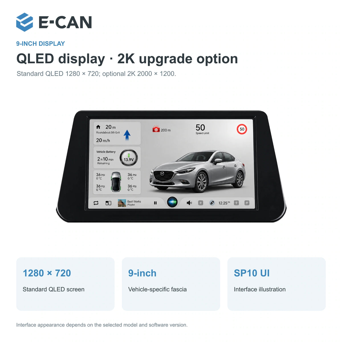 QLED display · 2K upgrade option for Mazda3 / Axela BM / BN Third generation BM / BN · 9-inch internal mount 2014–2019