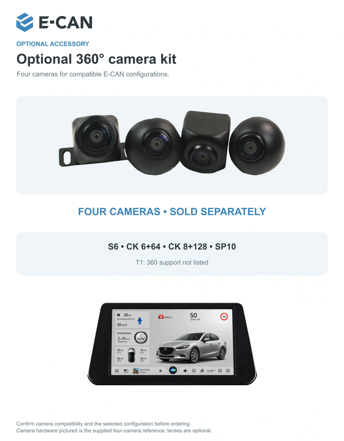 Optional 360° four-camera kit for Mazda3 / Axela BM / BN Third generation BM / BN · 9-inch internal mount 2014–2019