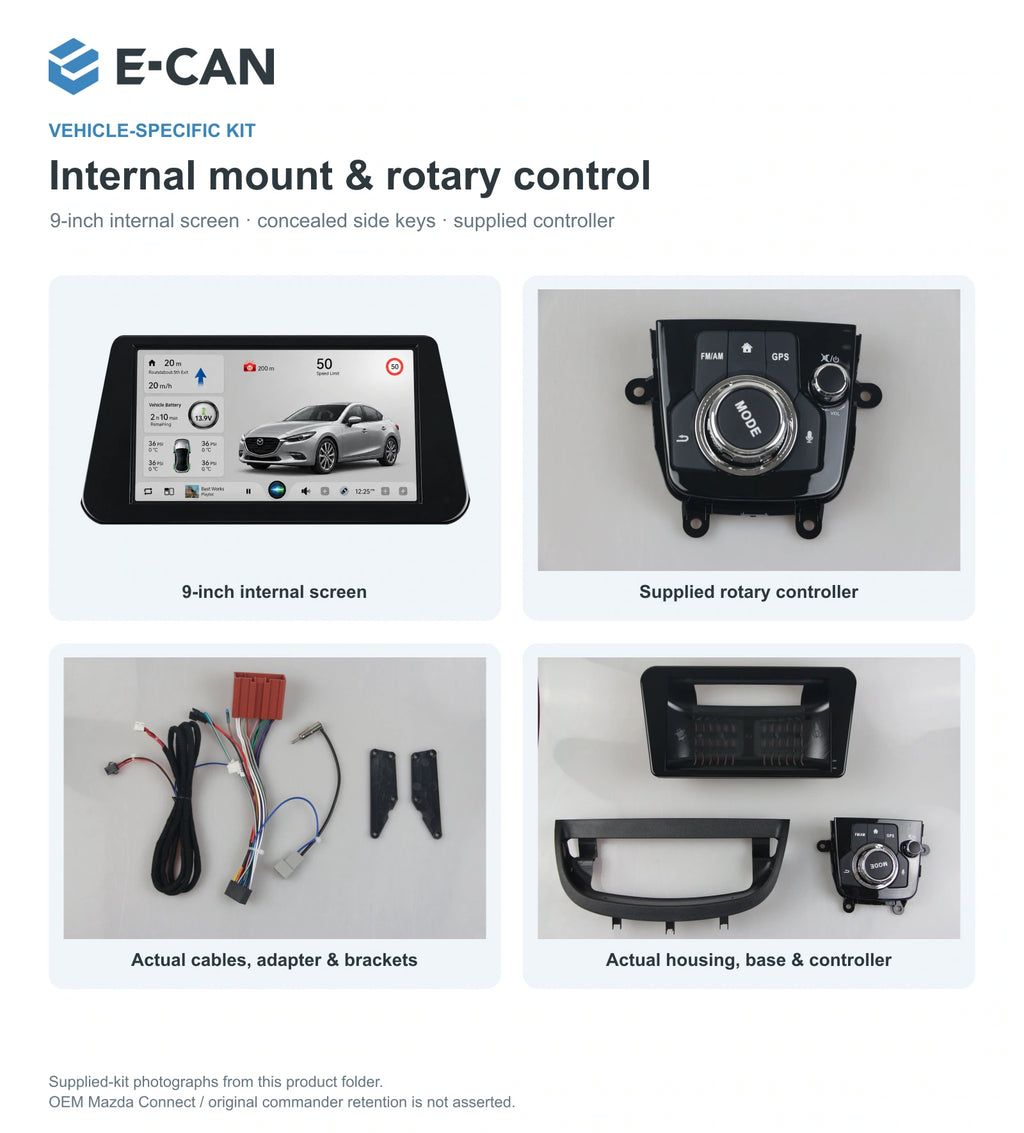 Product-specific harness · actual photo for Mazda3 / Axela BM / BN Third generation BM / BN · 9-inch internal mount 2014–2019