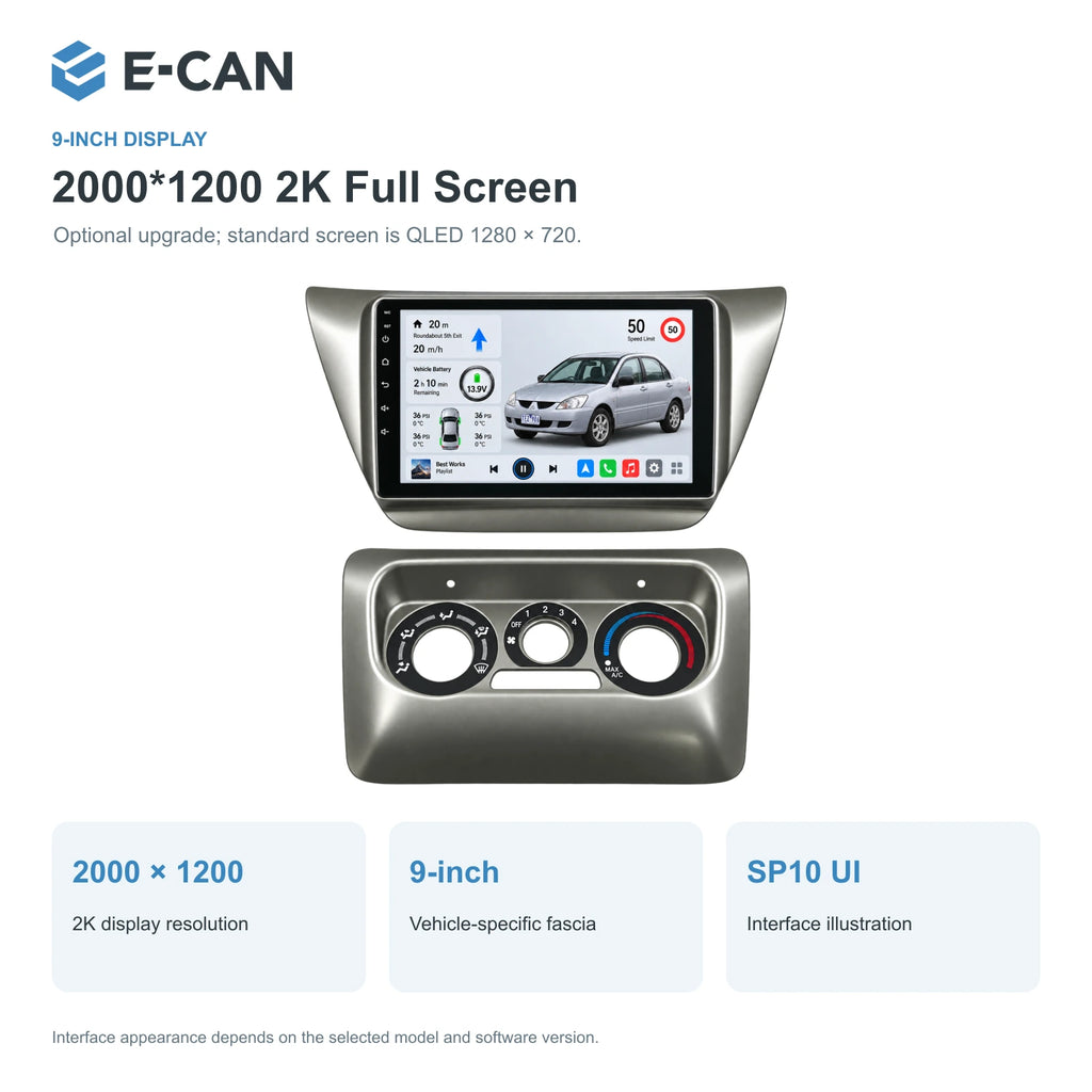 Mitsubishi Lancer CS 2003–2006 9-inch — 02 2k display; optional screen upgrade