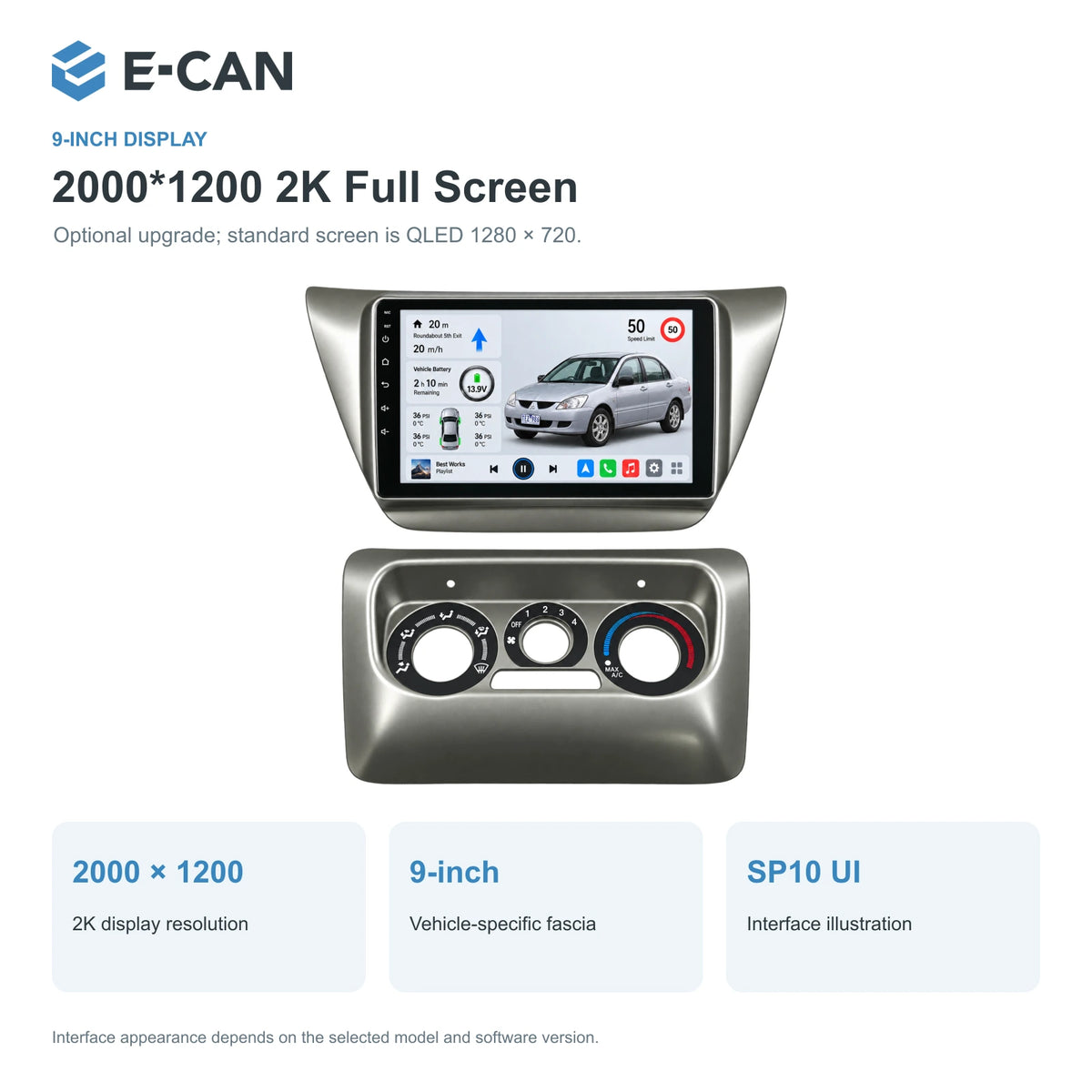 Mitsubishi Lancer CS 2003–2006 9-inch — 02 2k display; optional screen upgrade