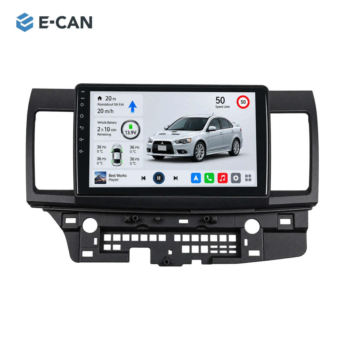 Mitsubishi Lancer CJ 2007–2012 10.1-inch — 01 product white; interface illustration; LHD pictured, select LHD or RHD version