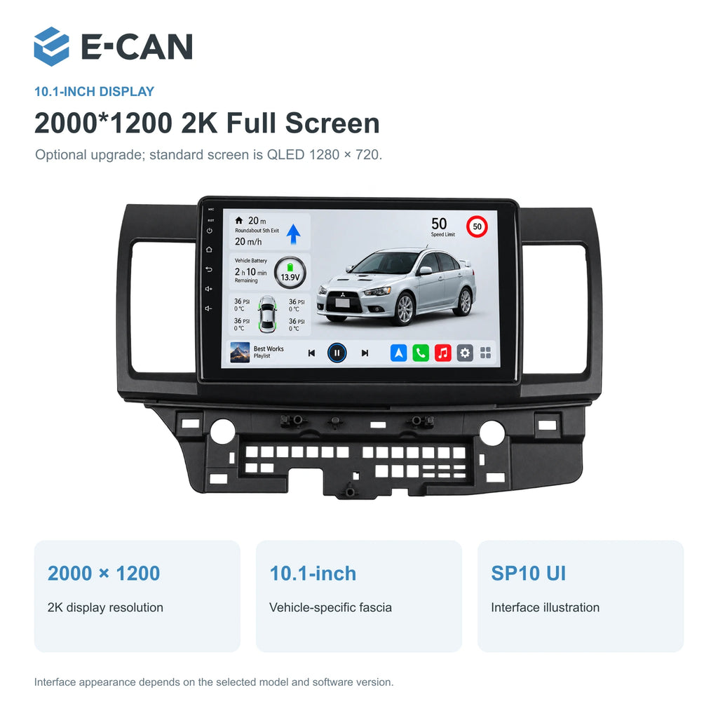 Mitsubishi Lancer CJ 2007–2012 10.1-inch — 02 2k display; optional screen upgrade; LHD pictured, select LHD or RHD version