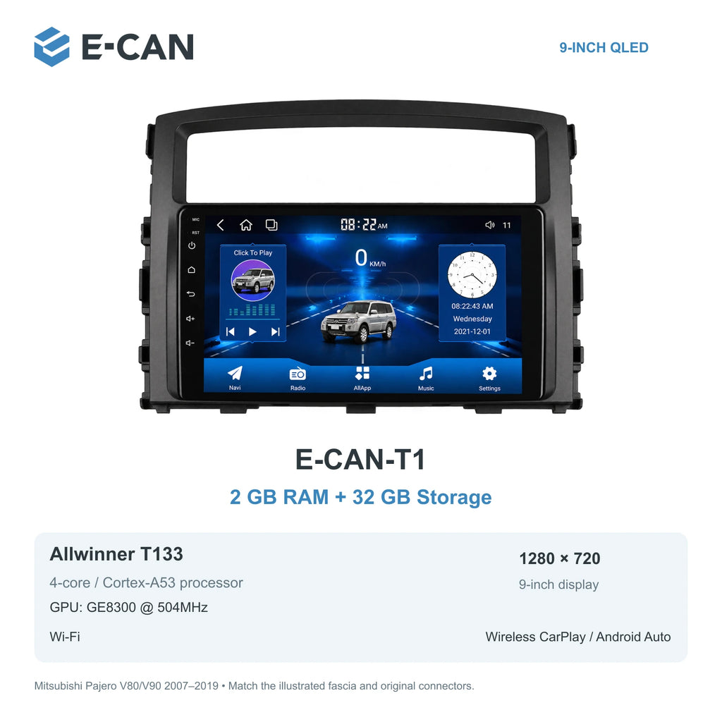 Mitsubishi Pajero V80/V90 2007–2019 9-inch — 01 t1 2 32gb; interface illustration