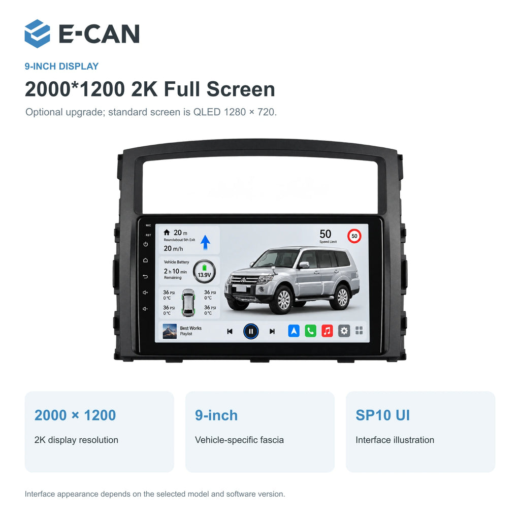 Mitsubishi Pajero V80/V90 2007–2019 9-inch — 02 2k display; optional screen upgrade