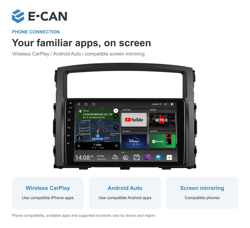 Mitsubishi Pajero V80/V90 2007–2019 9-inch — 07 wireless phone link; interface illustration