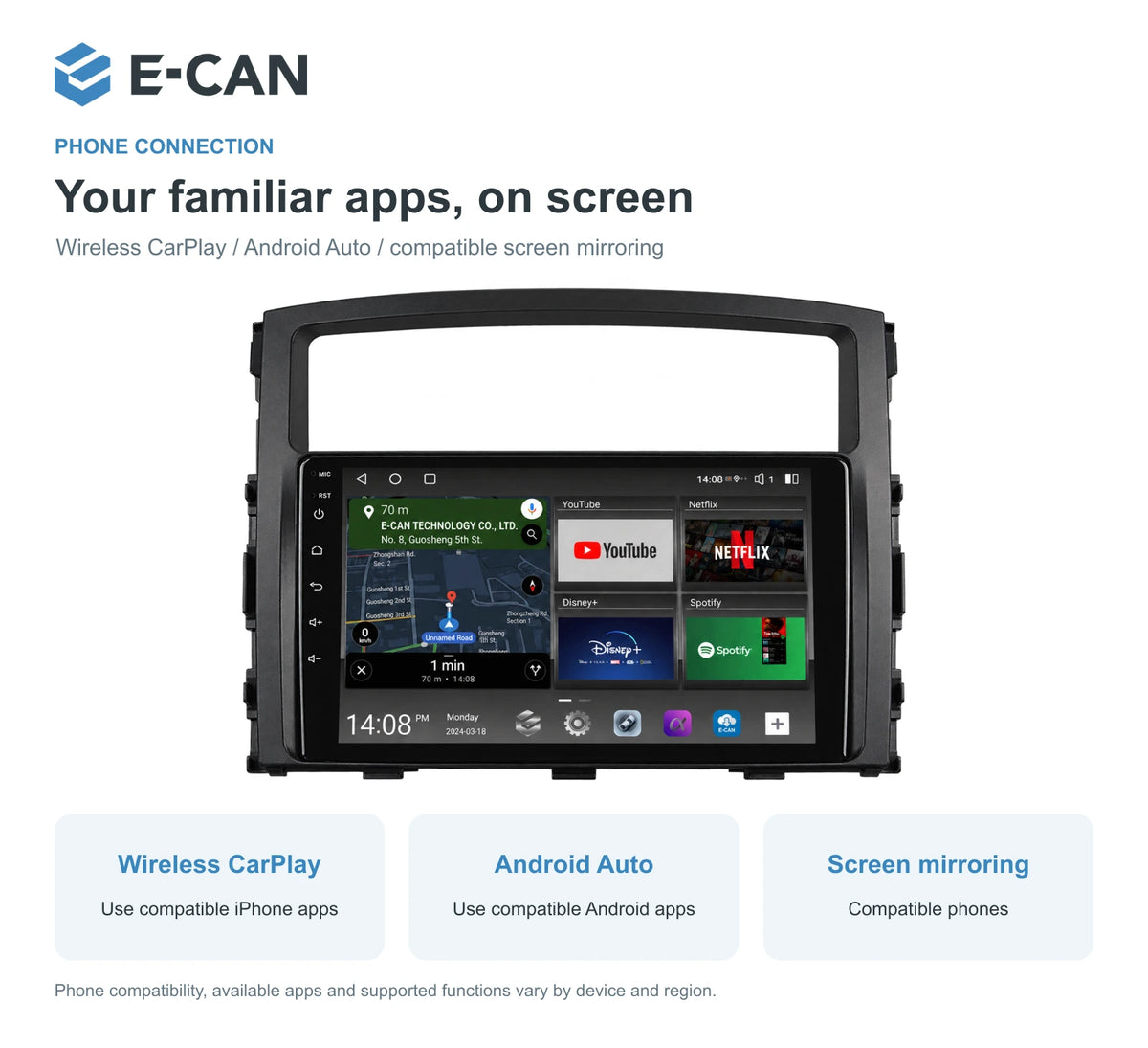 Mitsubishi Pajero V80/V90 2007–2019 9-inch — 07 wireless phone link; interface illustration