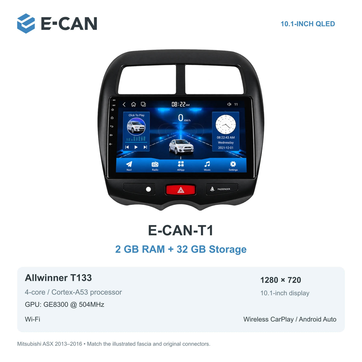 Mitsubishi ASX 2013–2016 10.1-inch — 01 t1 2 32gb; interface illustration