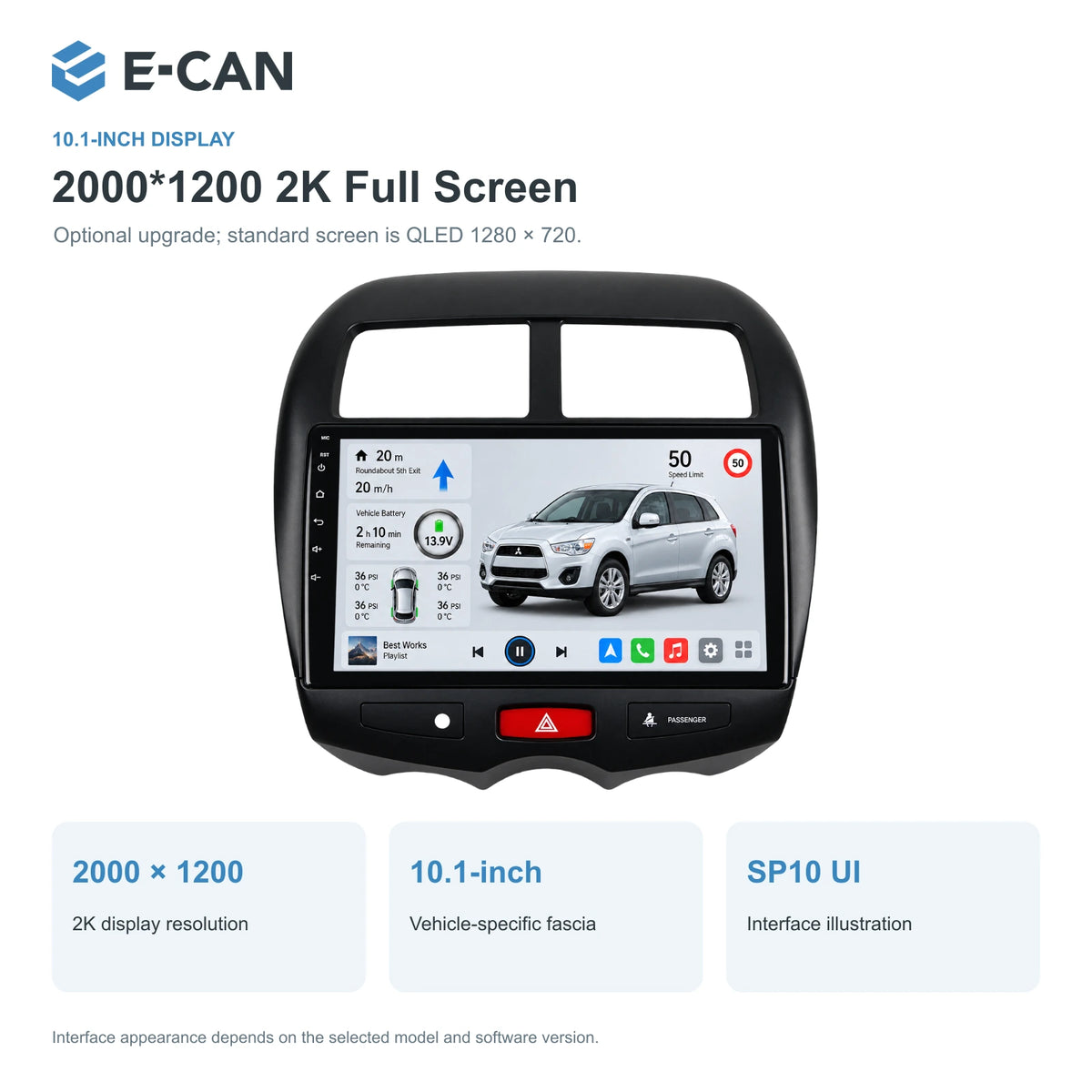 Mitsubishi ASX 2013–2016 10.1-inch — 02 2k display; optional screen upgrade