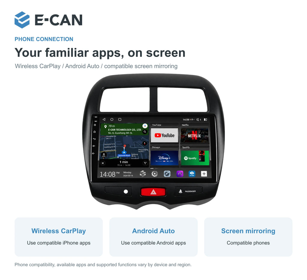 Mitsubishi ASX 2013–2016 10.1-inch — 07 wireless phone link; interface illustration