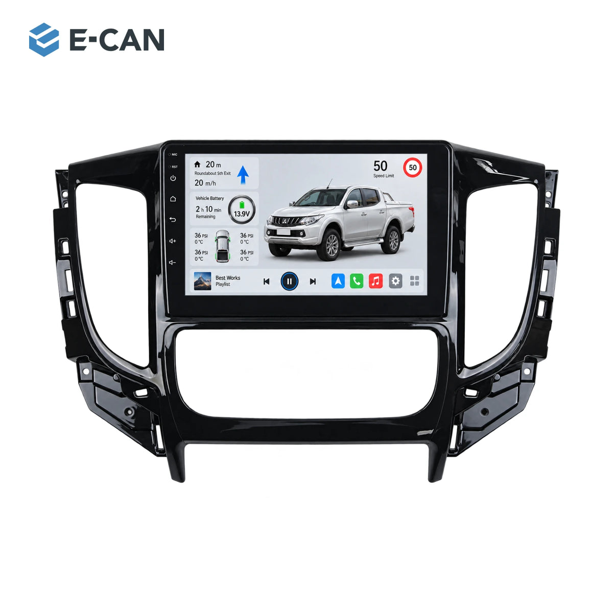 Mitsubishi Triton MQ Auto AC 2015–2018 9-inch — 01 product white; interface illustration