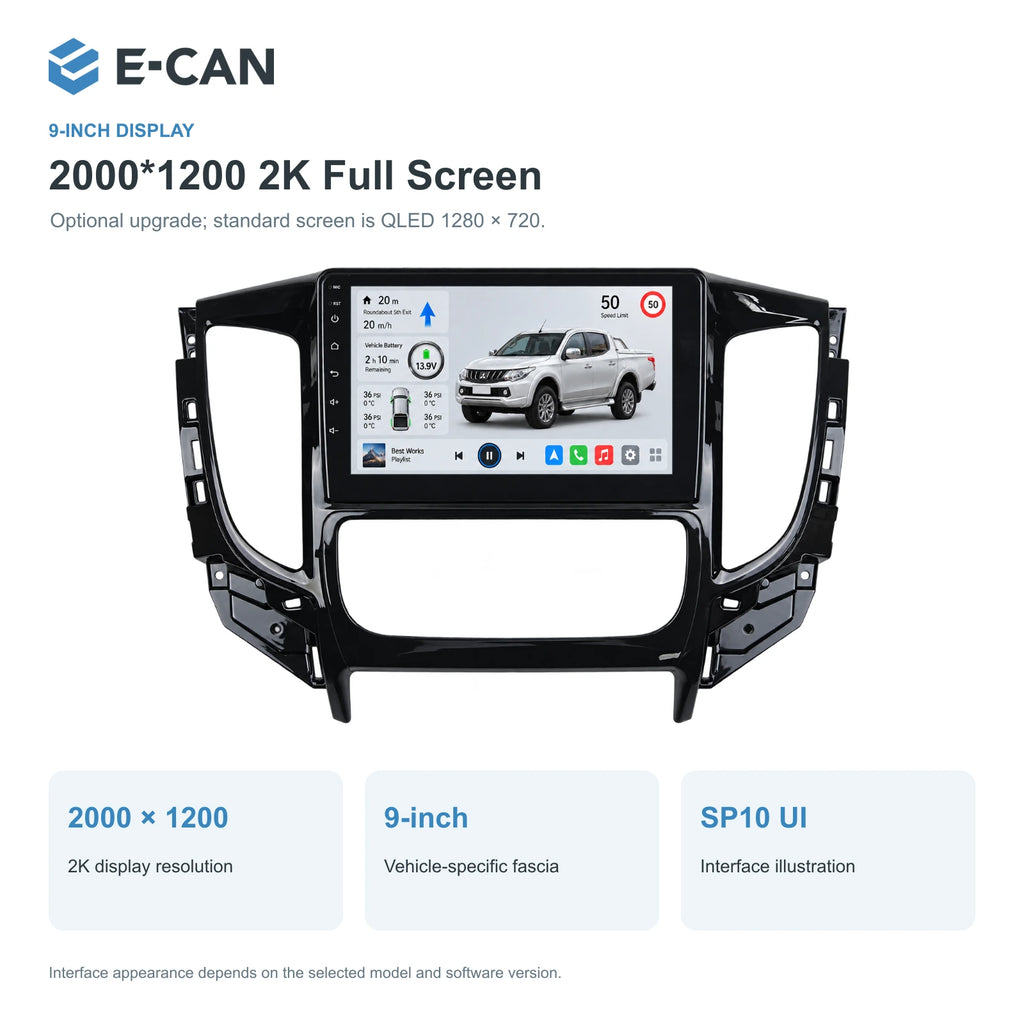 Mitsubishi Triton MQ Auto AC 2015–2018 9-inch — 02 2k display; optional screen upgrade