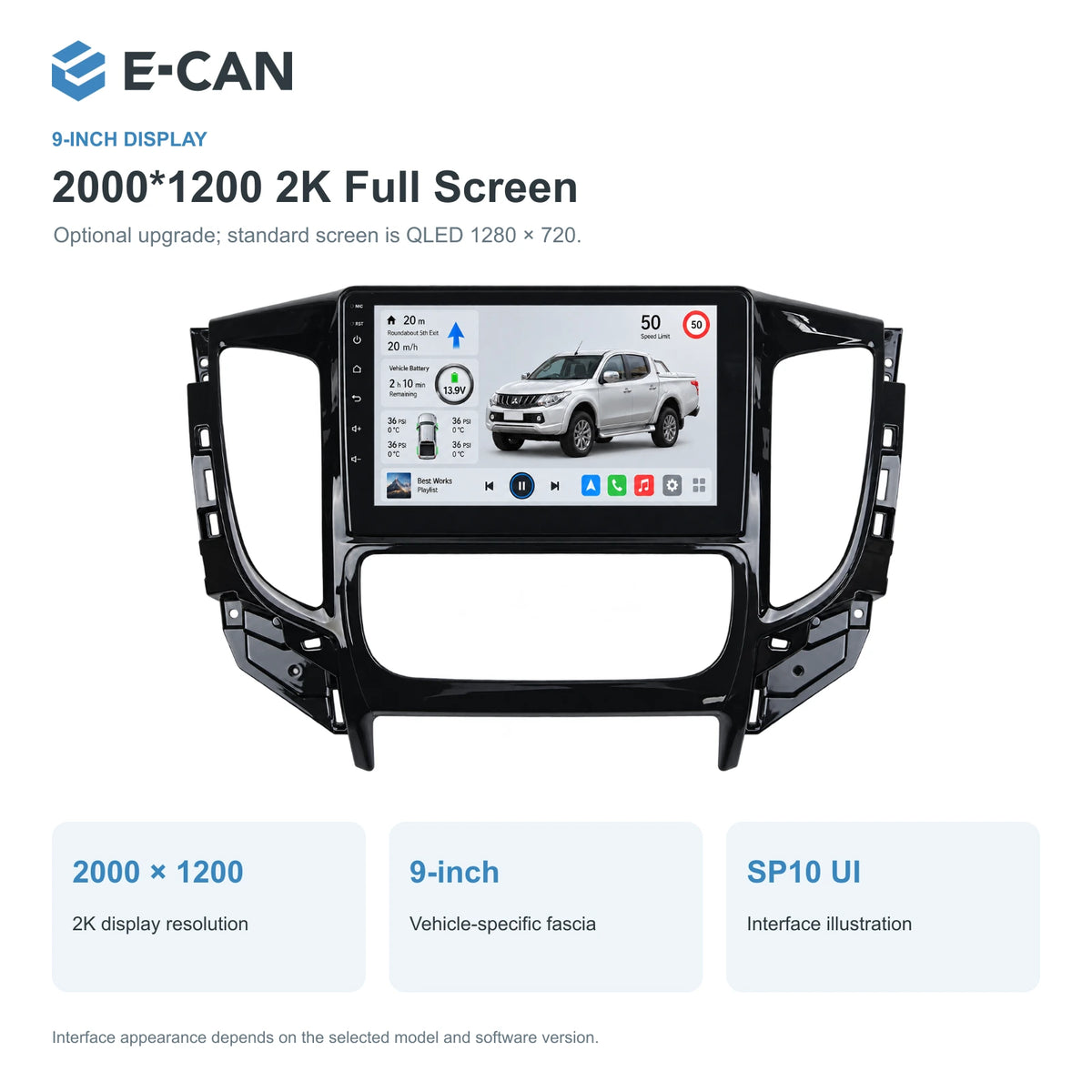 Mitsubishi Triton MQ Auto AC 2015–2018 9-inch — 02 2k display; optional screen upgrade
