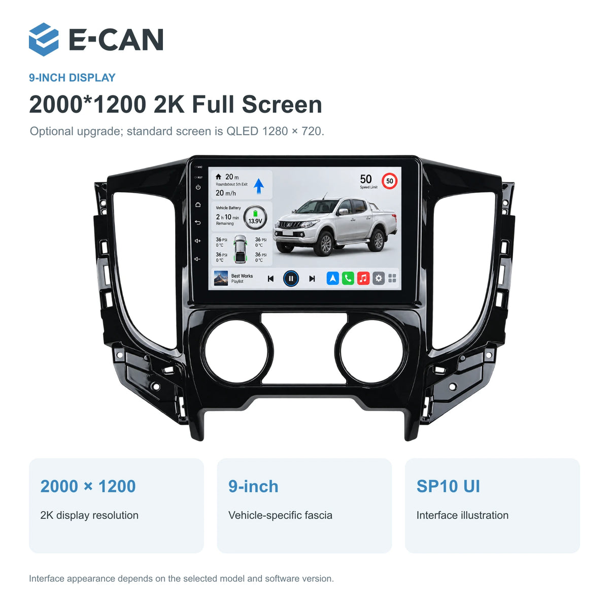 Mitsubishi Triton MQ Manual AC 2016–2018 9-inch — 02 2k display; optional screen upgrade