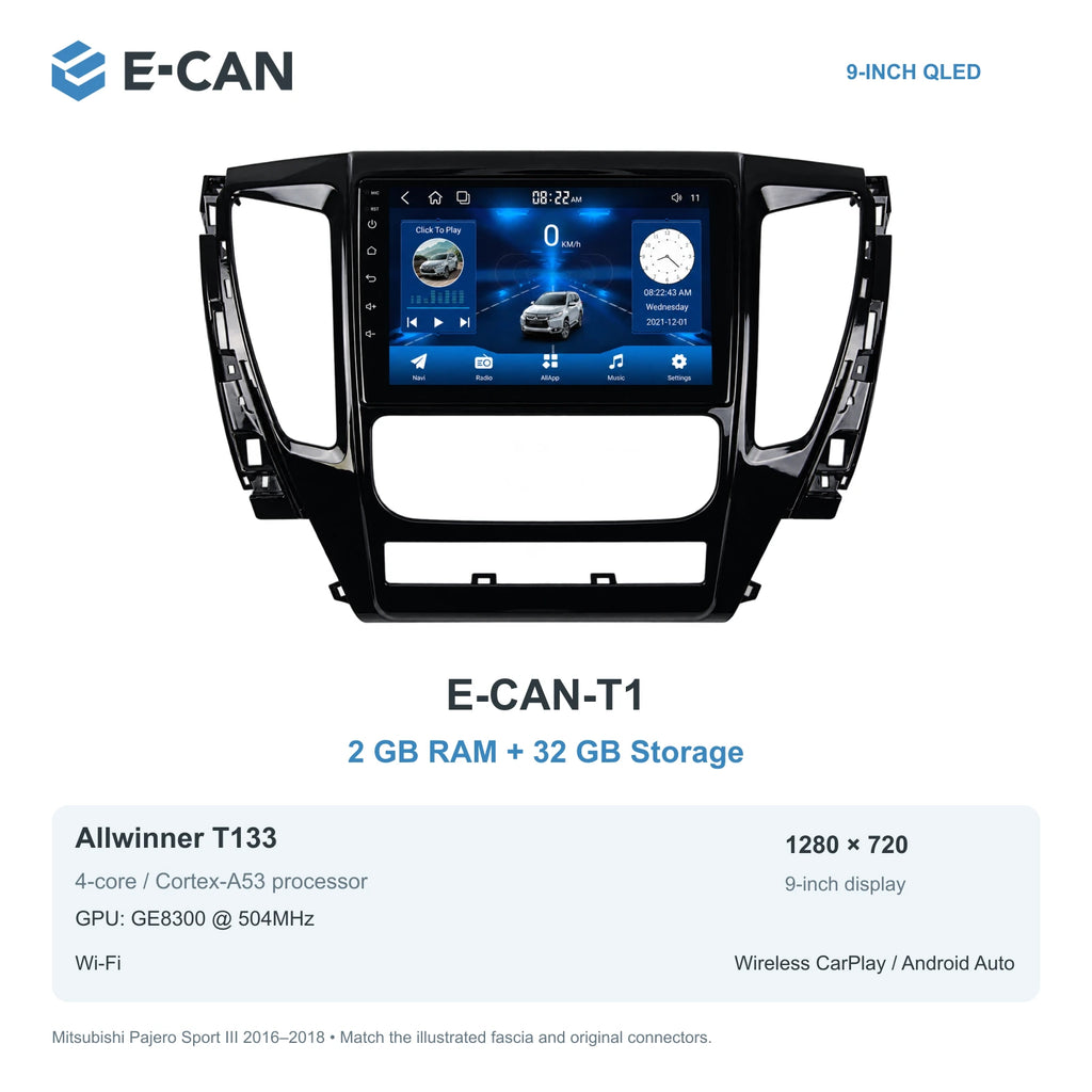 Mitsubishi Pajero Sport III 2016–2018 9-inch — 01 t1 2 32gb; interface illustration