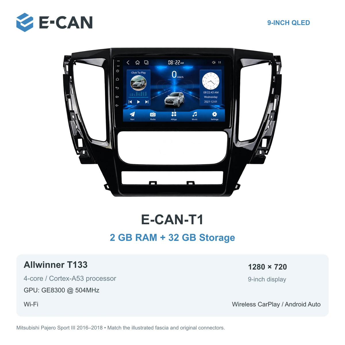 Mitsubishi Pajero Sport III 2016–2018 9-inch — 01 t1 2 32gb; interface illustration