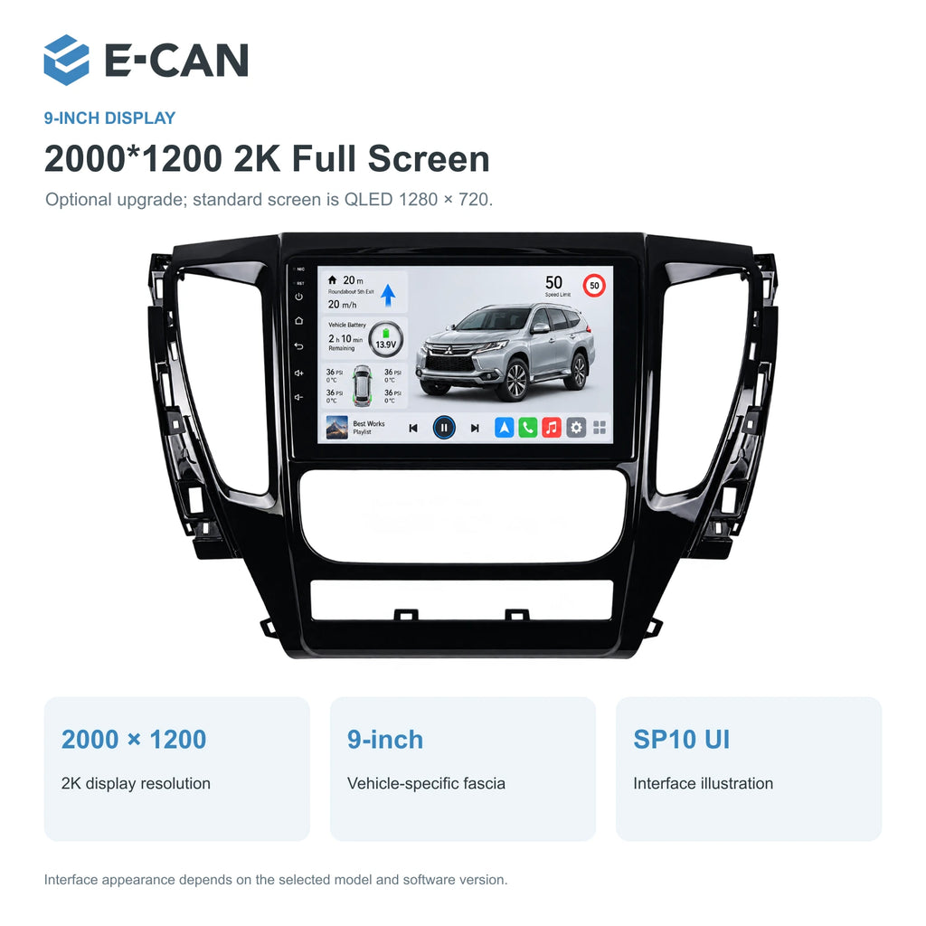 Mitsubishi Pajero Sport III 2016–2018 9-inch — 02 2k display; optional screen upgrade