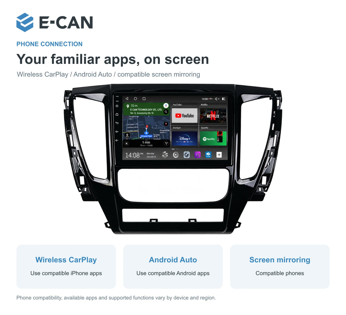 Mitsubishi Pajero Sport III 2016–2018 9-inch — 07 wireless phone link; interface illustration