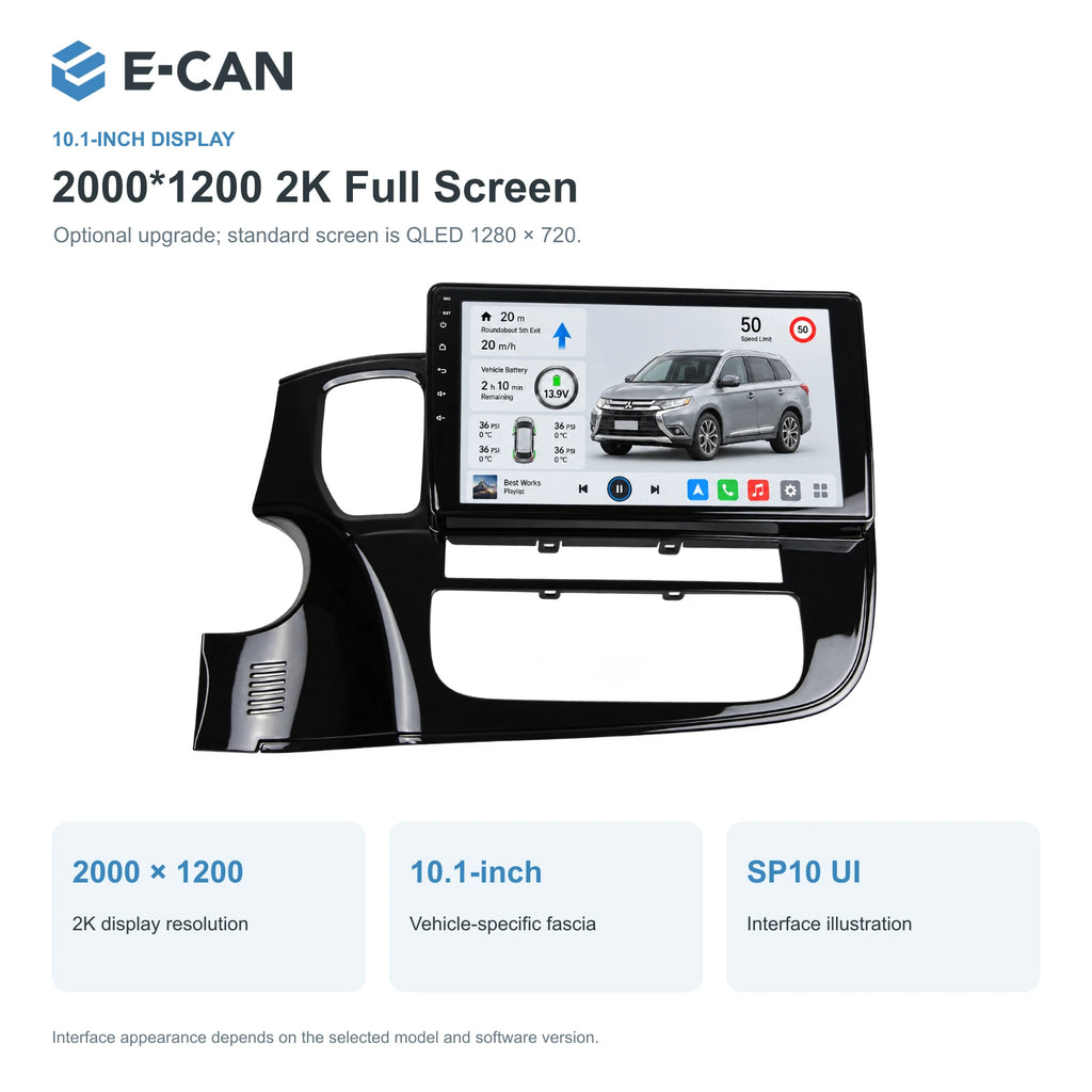 Mitsubishi Outlander GF 2016–2020 10.1-inch — 02 2k display; optional screen upgrade; LHD pictured, select LHD or RHD version