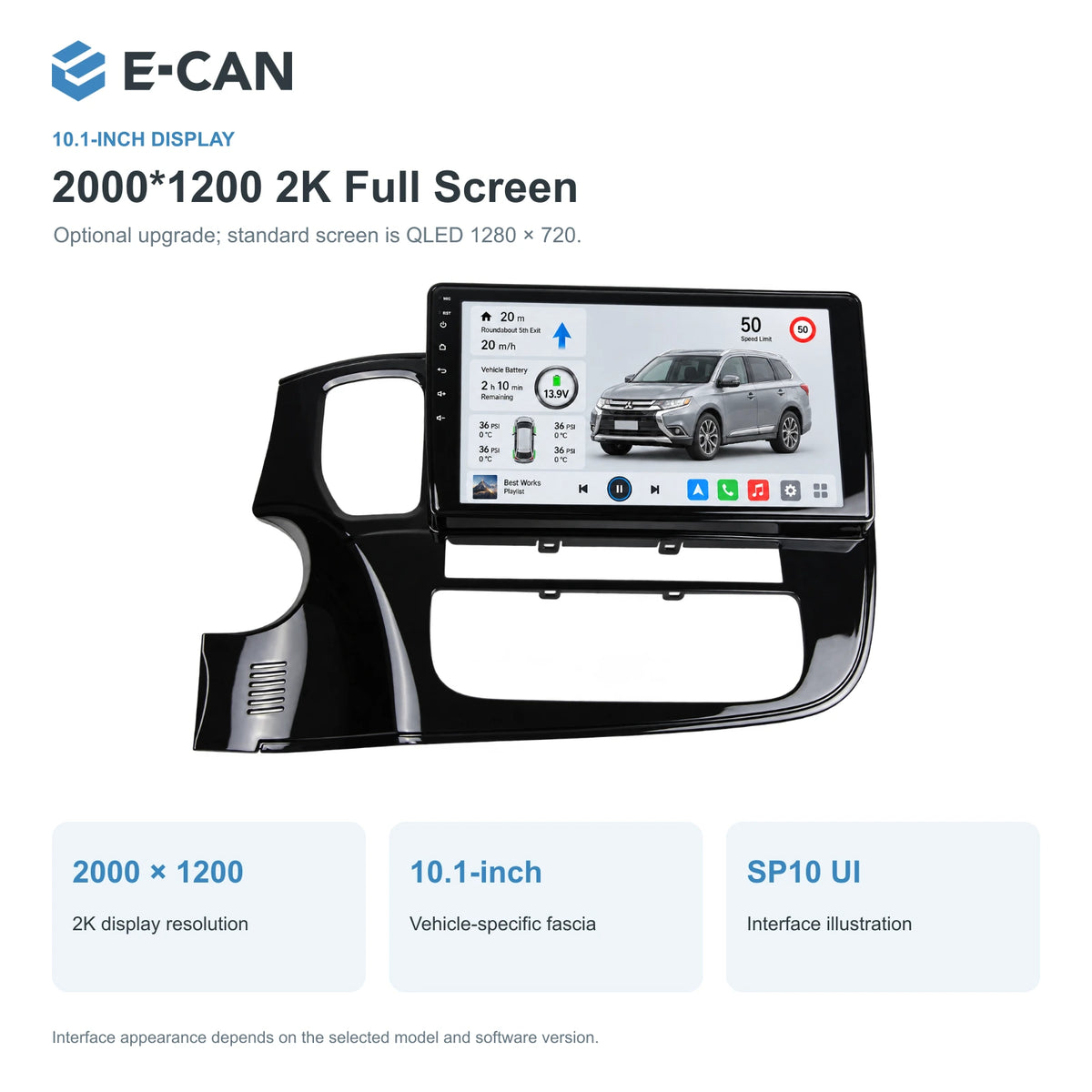 Mitsubishi Outlander GF 2016–2020 10.1-inch — 02 2k display; optional screen upgrade; LHD pictured, select LHD or RHD version